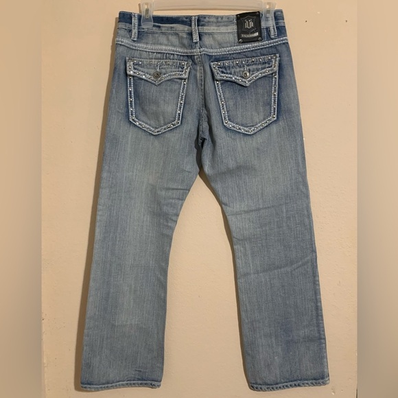 Victorious Mens Jeans 34x32 Distressed Blue Baggy Hip Hop Skater Y2K Studded - Picture 4 of 7